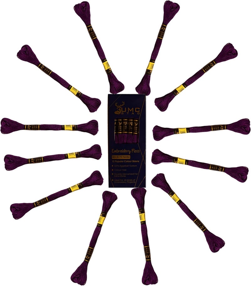 UMC STAG 12 Pieces Dark Purple Violet 102/550 Premium Embroidery Thread Egyptian Cotton Skeins Cross Stitch Floss Oeko TEX Stranded Dark Purple 102 - Image 3